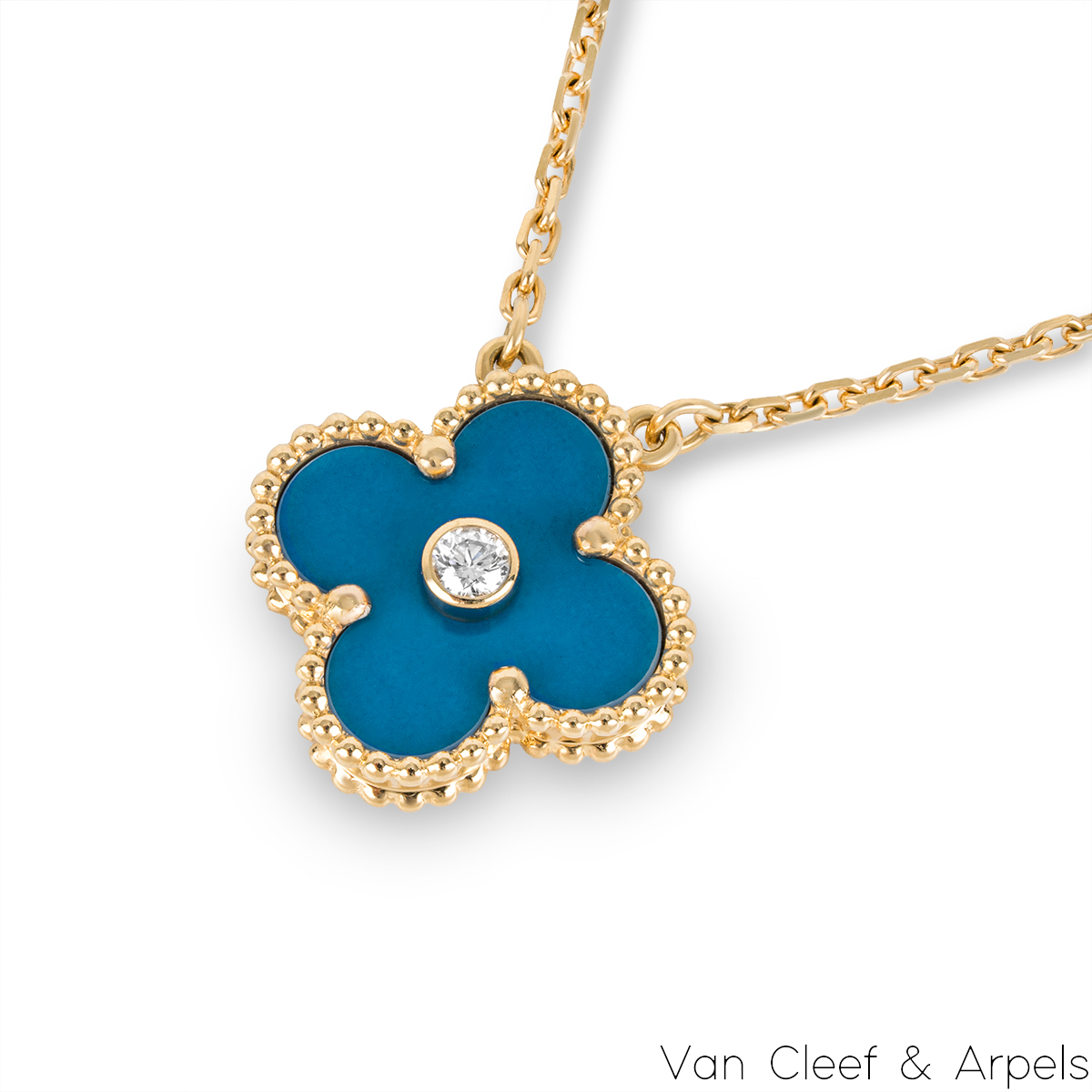 Van Cleef & Arpels Blue 18K Yellow Gold and Diamond Vintage Alhambra Pendant  Necklace Van Cleef & Arpels | TLC